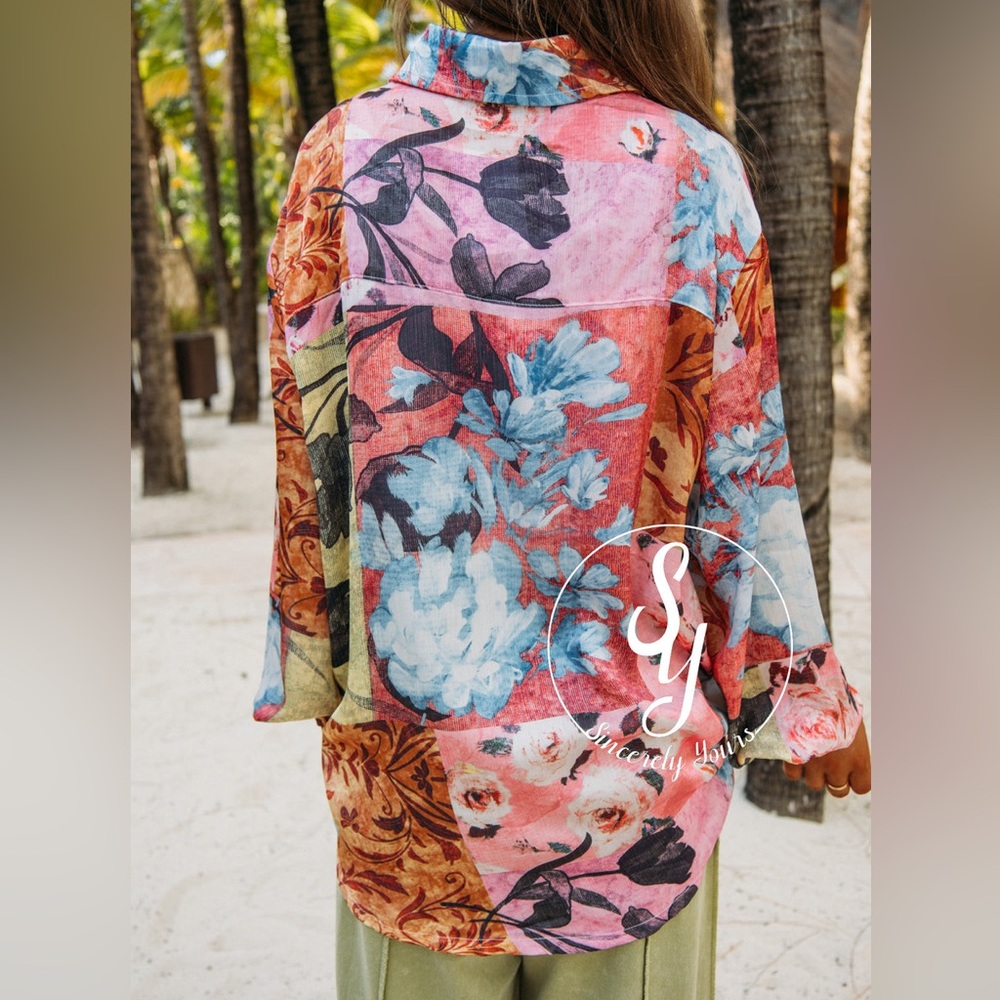 POL The Rose Patchwork Button-Down Top Large - image 2